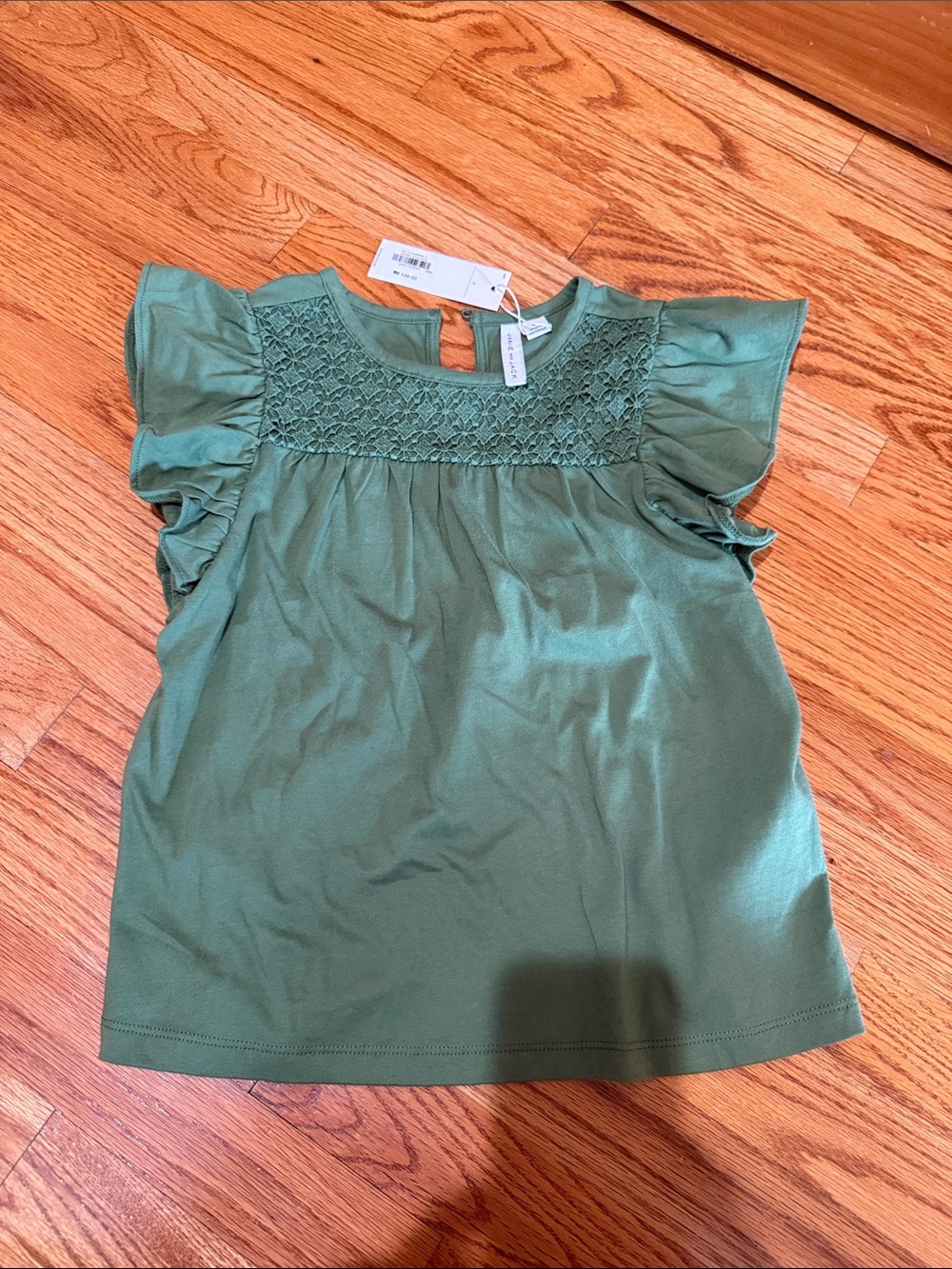 Girls Green Smocked Flutter Sleeve Top